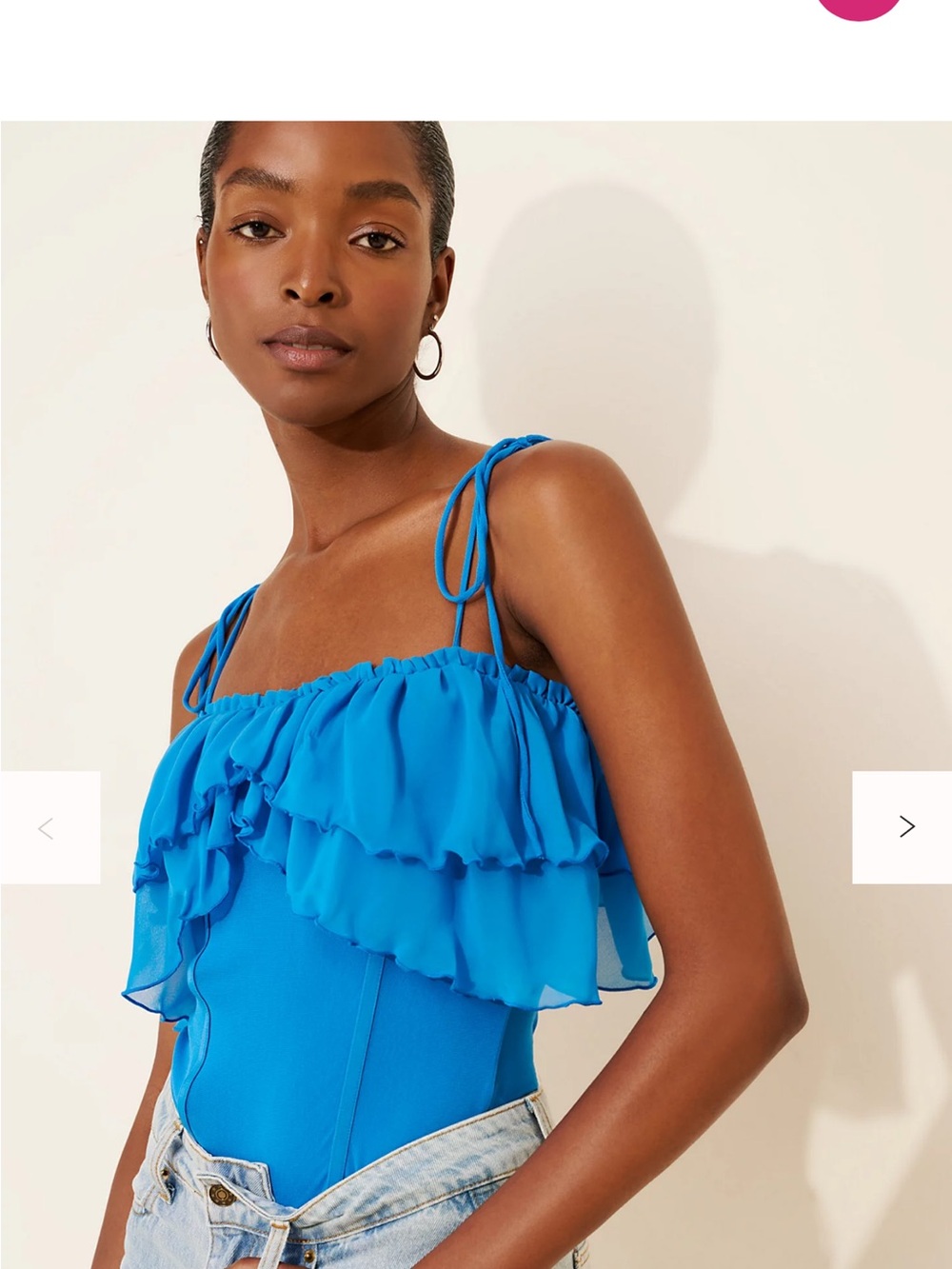 Free People Intimately Large Blue Ruffle Tie-Strap Bodysuit